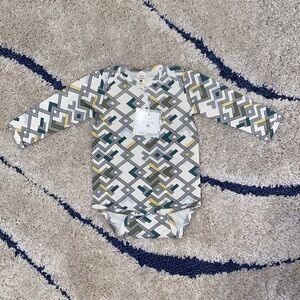 Kate Quinn long sleeve lap neck bodysuit | 70s diamond geo